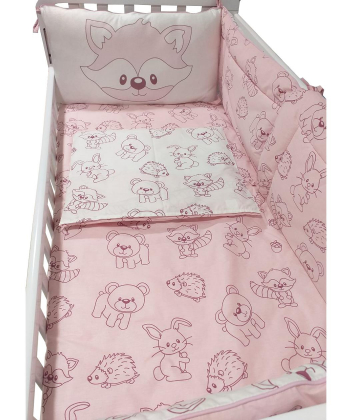 Textil komplet posteljina Šumsko Carstvo za krevetac za bebe Roze