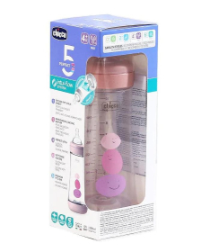 Chicco Perfect 5 Plastična flašica za bebe 4 meseca + 300 ml - Roze