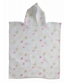 Textil pončo za plažu za bebe Zvezdice 63x70 cm - Roze