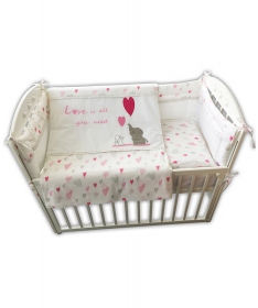 Textil komplet posteljina za krevetac za bebe Slon i zeka - roza