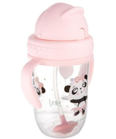 Canpol Babies non-spill sportska šolja sa slamcicom 270ml Exotic Animals 56/606 - Pink