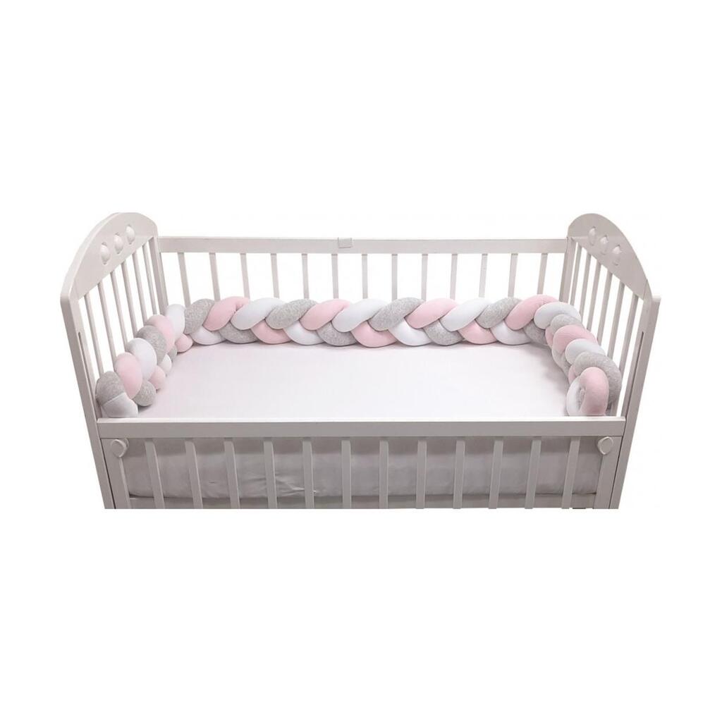 Textil Šarena Pletenica (ogradica) za krevetac 15x240 cm Roza&Siva