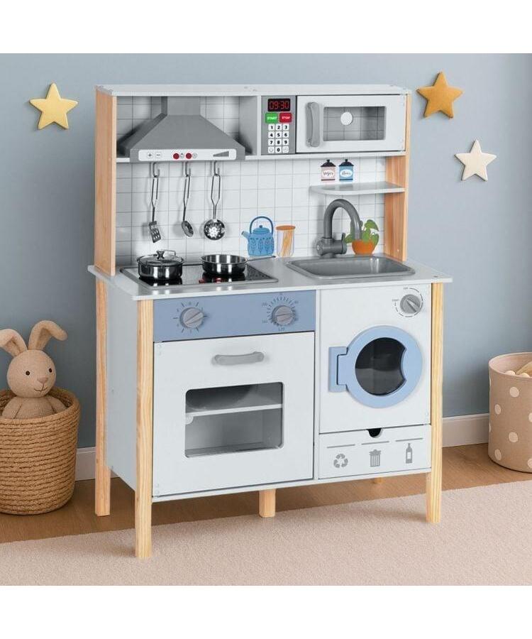 ECOTOYS drvena kuhinja za zvučnim efektima, LED svetlom, rernom, veš mašinom 7271