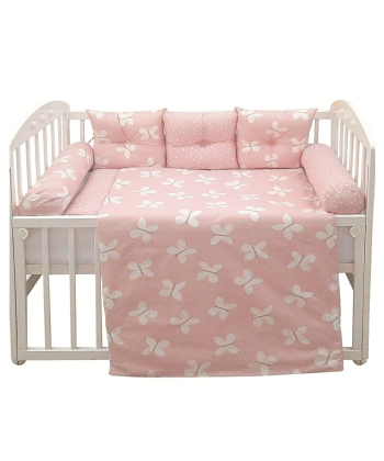 Textil komplet posteljina za krevetac za bebe Leptirići Roza - 120x60 cm