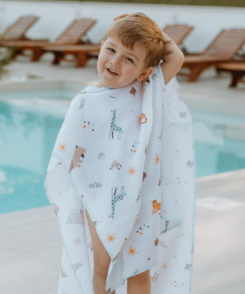 Textil pončo od muslina za plažu za decu Animals 63x70cm