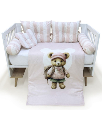 Textil komplet posteljina za krevetac za devojčice Teddy Roze - 120x60 cm