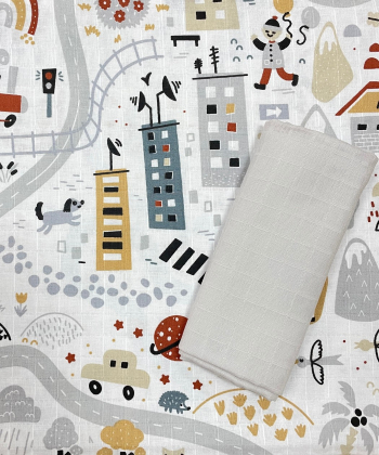 Deksi muslin tetra pelena za bebe Saobraćaj siva 80x80 cm - 2 komada