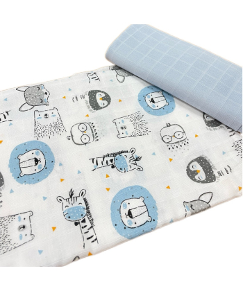 Deksi muslin tetra pelena za bebe Životinje plava 80x80 cm - 2 komada