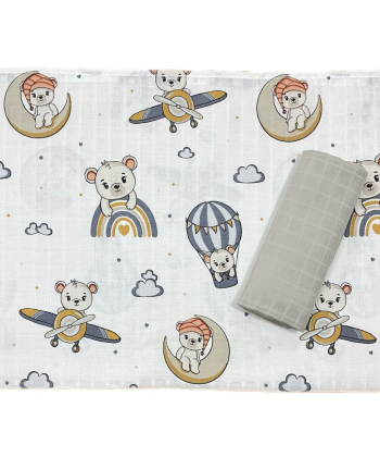 Deksi muslin tetra pelena za bebe Meda Pilot siva 80x80 cm - 2 komada