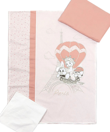 Tri Drugara u Pariz posteljina (navlaka) za krevetac za bebe Puder Roze