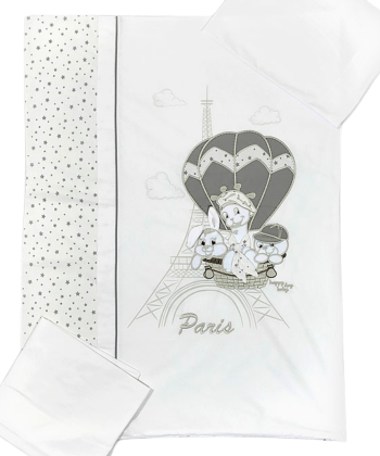 Tri Drugara u Pariz posteljina (navlaka) za krevetac za bebe Bela