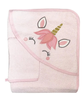Bebekevi peškir za bebe sa kapuljačom i rukavicom 75x75cm Jednorog Roze