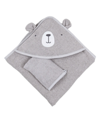 Bebekevi peškir sa kapuljačom i rukavicom 75x75cm Meda Siva