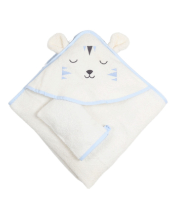 Bebekevi peškir sa kapuljačom i rukavicom 75x75cm Cute Lion Bela