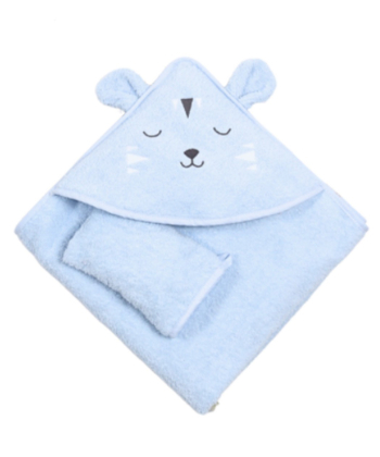 Bebekevi peškir sa kapuljačom i rukavicom 75x75cm Cute Lion Plava