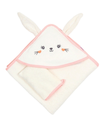 Bebekevi peškir sa kapuljačom i rukavicom 75x75cm Zeka Bela - BEVI1480B