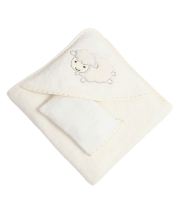 Bebekevi peškir sa kapuljačom i rukavicom 75x75cm Ovčica Bela