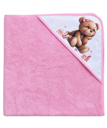 Deksi peškir za bebe sa kapuljačom 100x100cm Meda Roze