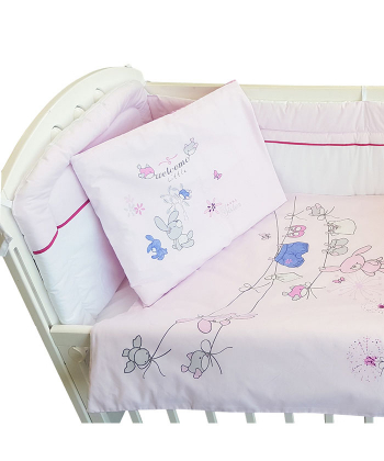 Textil komplet posteljina za krevetac za bebe Zeka roza