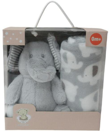 BBO plišani set za bebe igračka i ćebe Grey Elephant