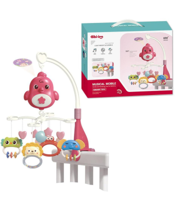 Bibi-irn Muzička vrteška projektor za krevetac Životinje roze