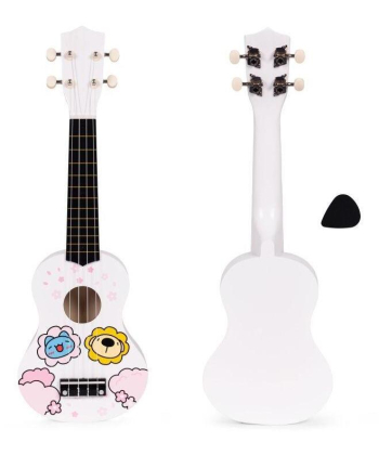 ECOTOYS ukulele drvena gitara za decu sa 4 najlonske žice i trzalicom Bela MF019G