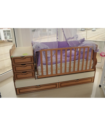 Bebi snovi krevetac za bebe 3u1 Meda boja drveta + bebi dusek