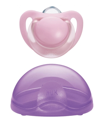 Nuk silikonska laza (varalica) za bebe sa kutijom 0-6m roze-ljubicasta