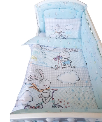 Textil komplet posteljine za krevetac za bebe Zeka plavi