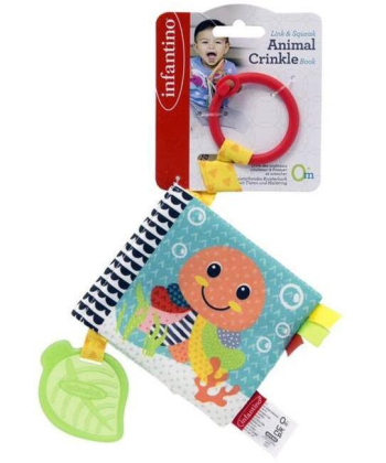 Infantino edukativna knjiga za bebe Link & Squeak Animal Crinkle Book - 115297