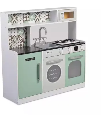 Moni Tea drvena kuhinja za decu sa svetlima, mikrotalasnom pećnicom i sudoperom
