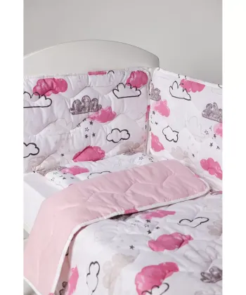 STEFAN posteljina za bebe sa ogradicom oblak roze