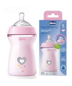 Chicco Natural Feeling plastična flašica za bebe 330ml 6m+ Roze - A075864