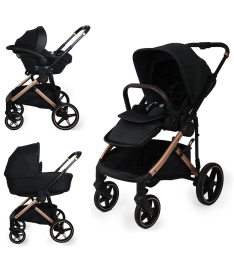 Jungle Motto Deluxe kolica za bebe 3 u 1 sa zlatnim ramom Black