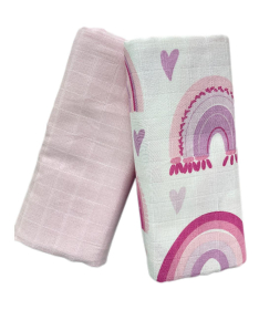 Deksi muslin tetra pelena za bebe Duga Roze 80x80 cm - 2 komada