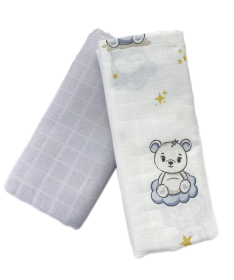 Deksi muslin tetra pelena za bebe Sleepy Bear Grey 80x80 cm - 2 komada