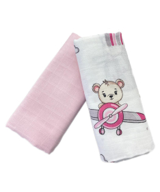 Deksi muslin tetra pelena za bebe Flying Bear Rose 80x80 cm - 2 komada