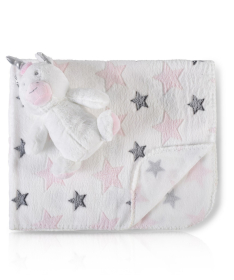 Cangaroo ćebe sa igračkom za bebe 90x75 cm Unicorn Stars Pink