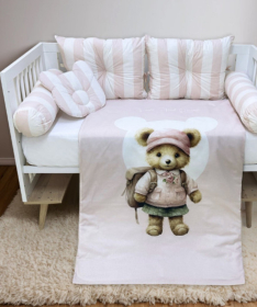 Textil komplet posteljina za krevetac za devojčice Teddy Roze - 120x60 cm
