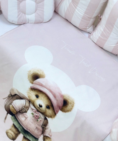 Textil komplet posteljina za krevetac za devojčice Teddy Roze - 120x60 cm