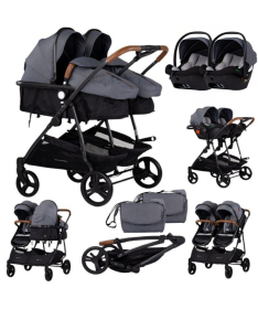 Chipolino Duo Smart kombinovana kolica za blizance 2 u 1 sa auto sedištem Cloud