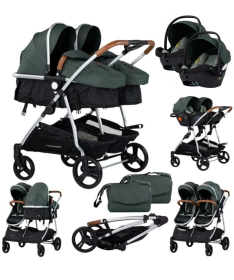 Chipolino Duo Smart kombinovana kolica za blizance 2 u 1 sa auto sedištem Basil