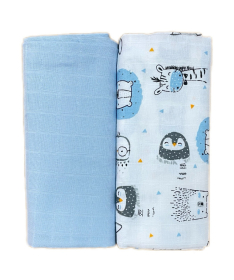 Deksi muslin tetra pelena za bebe Životinje plava 80x80 cm - 2 komada