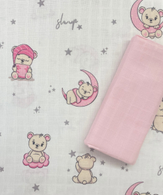 Deksi muslin tetra pelena za bebe Mede na Mesecu roze 80x80 cm - 2 komada