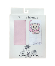 Deksi muslin tetra pelena za bebe Mede na Mesecu roze 80x80 cm - 2 komada