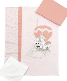 Tri Drugara u Pariz posteljina (navlaka) za krevetac za bebe Puder Roze