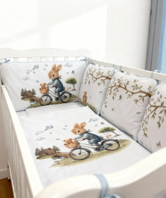 Deksi komplet posteljina za krevetac za bebe Zeka na bicikli Plava