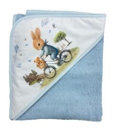 Deksi peškir za bebe sa kapuljačom Zeka na bicikli 100x100 Plava