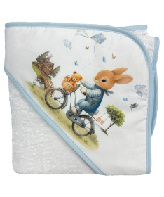 Deksi peškir za bebe sa kapuljačom Zeka na bicikli 75x75 Plava