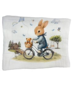 Deksi muslin tetra pelena za bebe Zeka na bicikli plava 80x80 cm - 2 komada